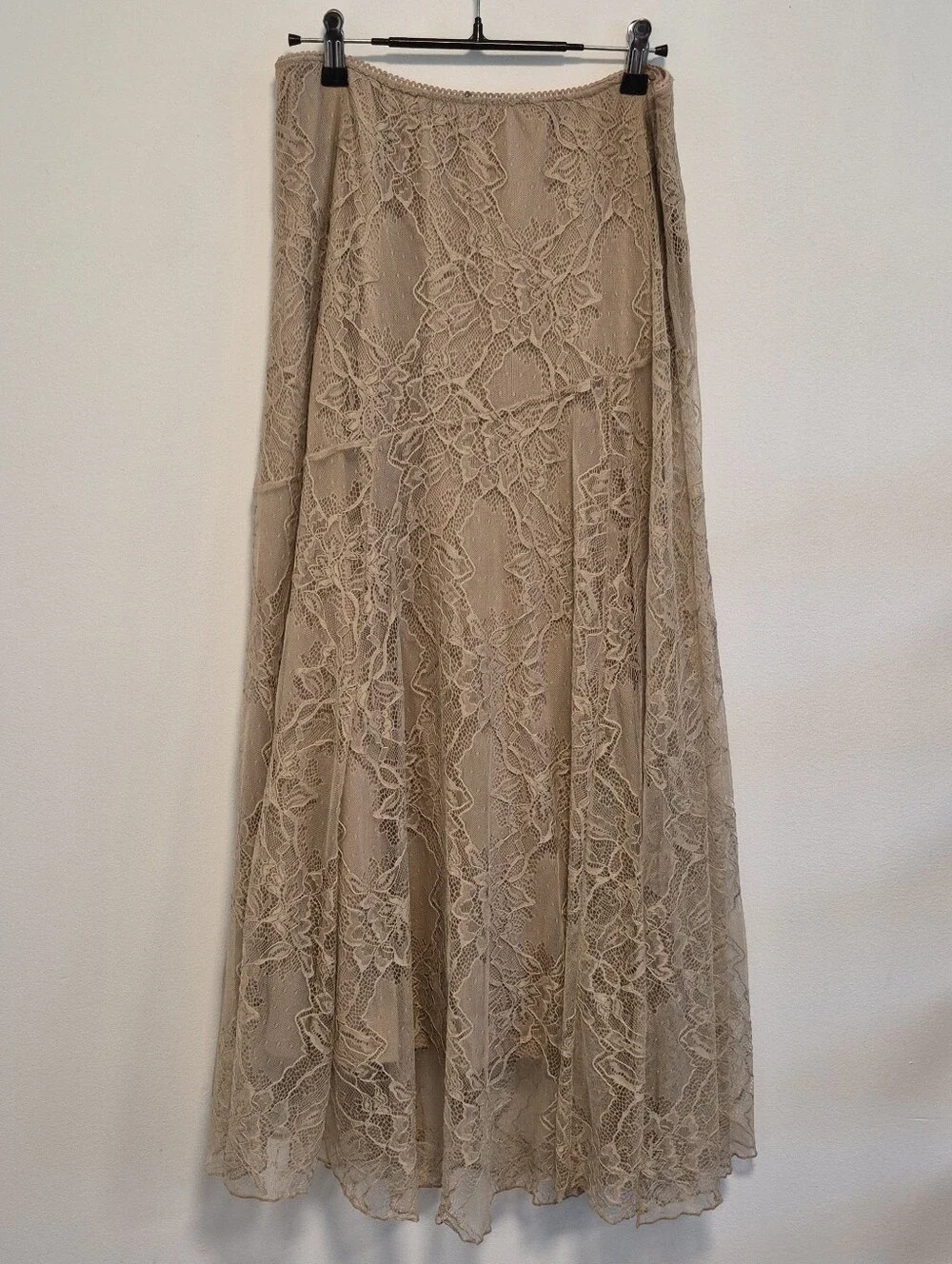 Anthropologie Asymmetric Drop-Waist Lace Midi Skirt Pull-On Taupe Size M $128